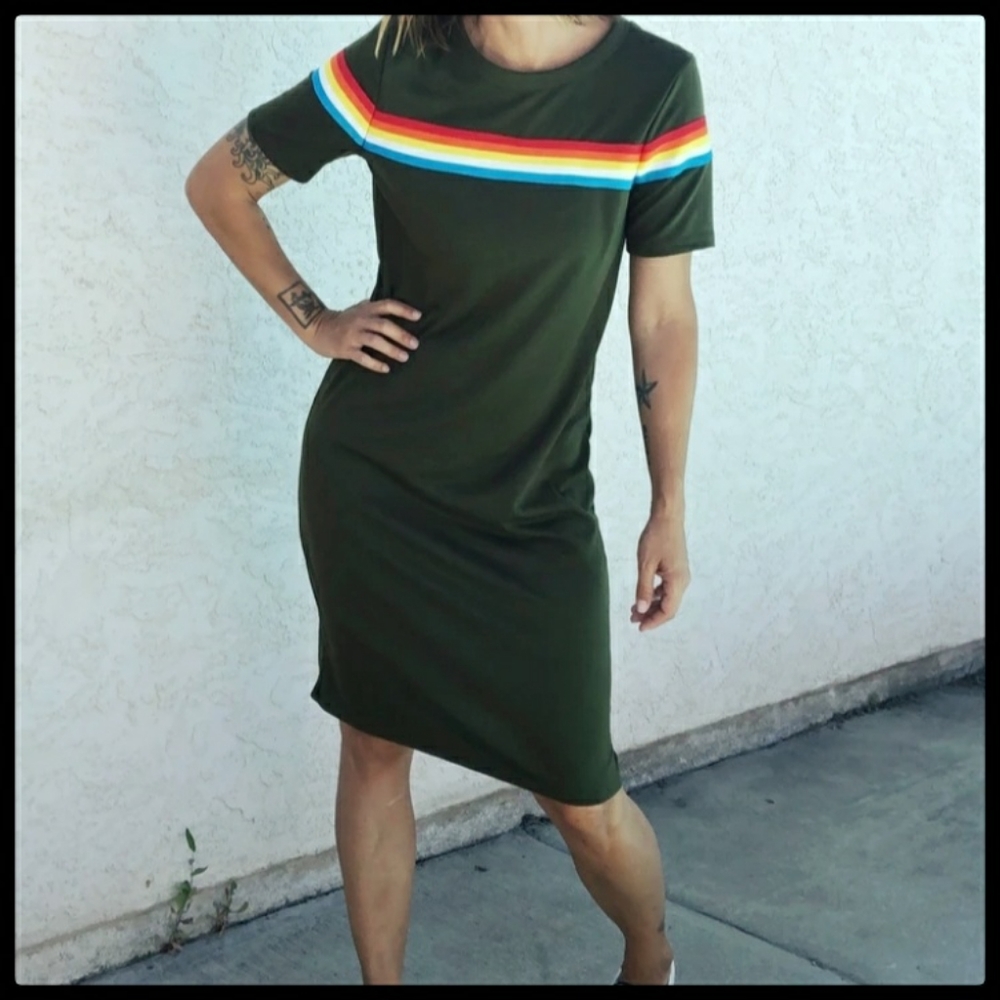 Rainbow T-Shirt Dress, Hunter Green, Large NWT